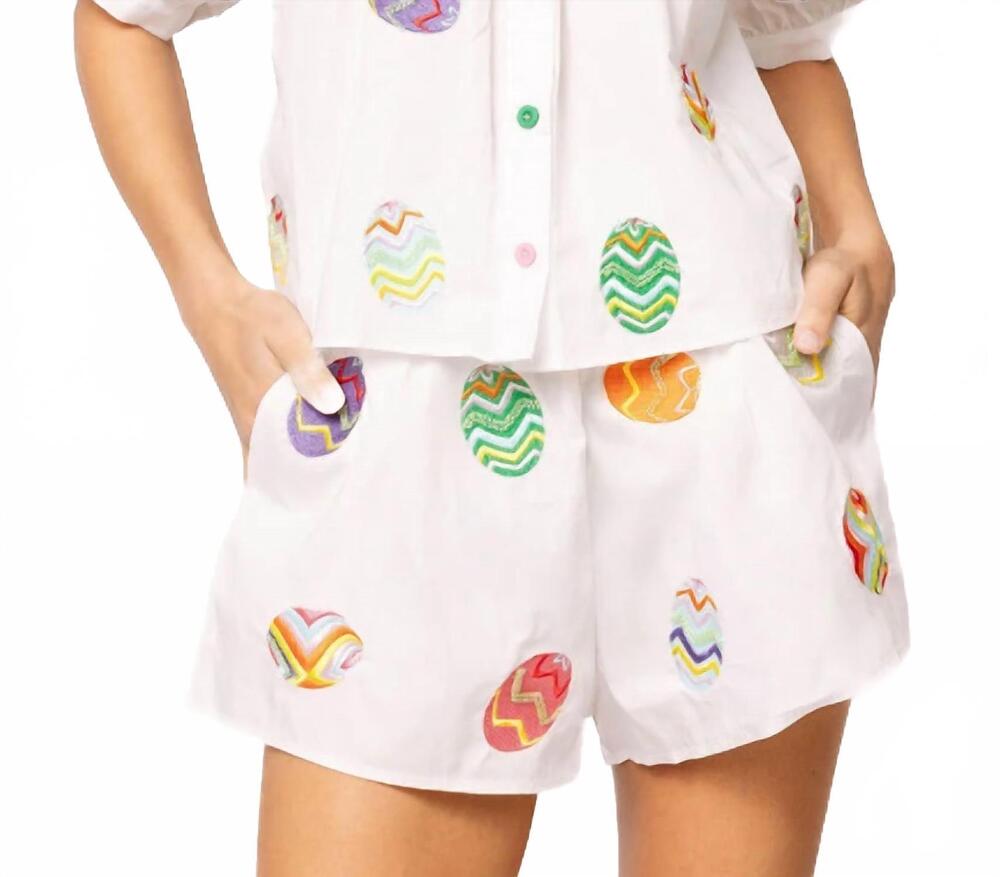 NEW QUEEN OF SPARKLES women's easter egg short in white